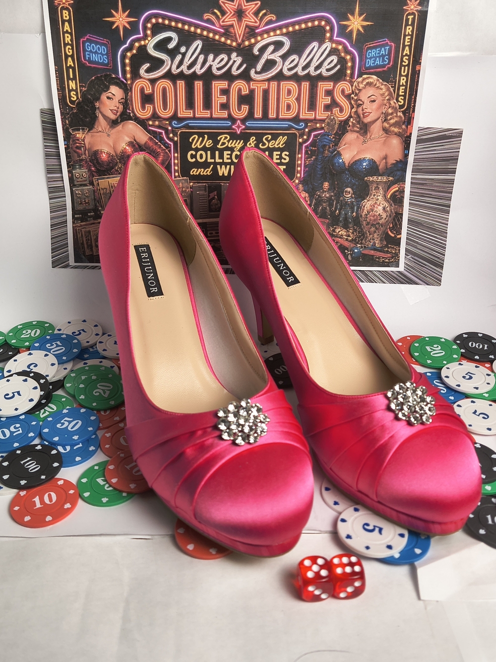 Erijunor  Pink Rhinestone Embellished Stiletto Pumps Women’s Size 11